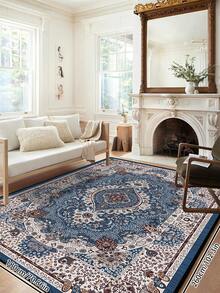 1pc Red Vintage Distressed Style Rug, Polyester Fiber Rectangular Easy Care Machine Washable Carpet, Suitable For Hallway, Bedside, Living Room, Bedroom Home Decor Area Rug - Teal Blue - View 21