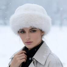 2pcs Women's Elegant White Mongolian Hats For Winter, Paired With Fingerless Gloves, Made Of Polyester Fabric, Windproof And Warm, Brimless Design, Minimalist Style, Elastic And Fitted, Suitable For Outfits, Photography, Outdoor Activities Cold Weather Outfit Women - Multicolor - View 4