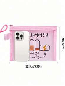 Bolsa organizadora multicolorida em tela com tema "Todos os meus carregadores", bolsa transparente com zíper para guardar cabos de carregamento, cosméticos, lanches e medicamentos. Bolsa portátil em tela para organização diária, viagens e para presentear entusiastas de tecnologia. Bolsa de armazenamento funcional em tela, ideal para organizar cabos, acessórios, lembrancinhas, presentes de aniversário, presentes de Natal e presentes de Páscoa. - Multicolorido - Ver 11