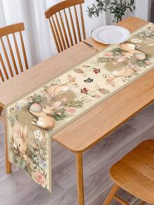 1pc Vintage Easter Table Runner, Featuring Rabbit, Eggs And Floral Patterns, 35*180cm Polyester Farmhouse Style Easter Table Runner, 2026 Easter Home Decor, Kitchen Dining Table Decoration, Spring Holiday Decor - Multicolor - View 8