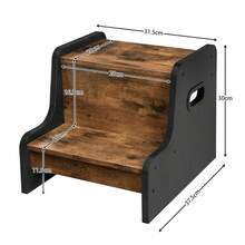 Step Stool For Kids, Two Step Toddler's Stool, Wooden Step Stool With Non-Slip Pads, Easy To Move, For Sink, Kitchen, Bathroom, Bedroom, Rustic Brown And Black - 棕色 - 查看 8
