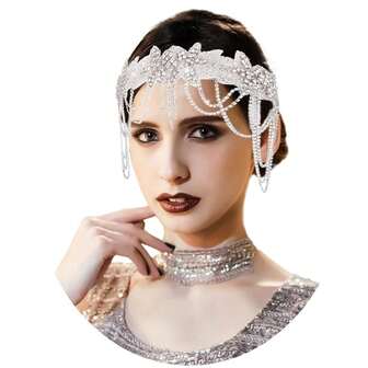 1pc Retro Rhinestone Headband, Luxury Bridal Wedding Party Forehead Beaded Tassel Headpiece, Shiny Nightclub Party Accessory Women Hair Bands Fashion Head Wrap