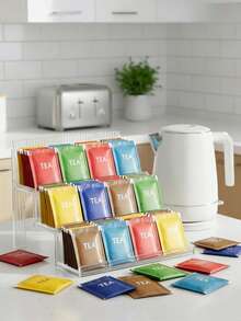 1pc 3-Tier Transparent Acrylic Storage Rack, Multi-Function Kitchen Tea Bag & Spice Organizer, Detachable Makeup & Miscellaneous Display Shelf, Wall-Mounted Or Countertop Bathroom Vanity Cabinet - Transparent - View 3