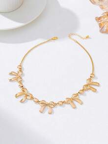 优雅蝴蝶结项链，配以丝带链，时尚颈链，适合日常佩戴、派对、庆典和节日场合。 - 金色 - 查看 2