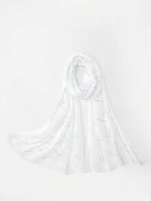 1pc Women Abaya Accessories Solid Color Hijab Rhinestone Geometric Pattern Soft Chiffon Headscarf, Arabic Simple Lightweight Head Wrap Scarf For Daily Use - Black - View 8