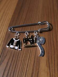 1pc Creative Cartoon Sewing Machine Ruler Brooch, Fashion Women Lapel Pin, Gift - Antique Silver - View 8