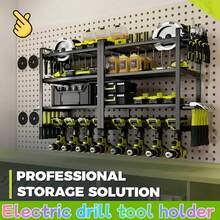 4-Tier Wall Mount Power Tool Organizer - 12 Drill Holder For Garage Storage - Black - View 9