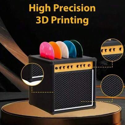 Jednoczęściowy futerał na kostki w kształcie gitary – przenośny głośnik gitarowy, organizer, mieści do 5 kostek gitarowych. Elegancki i stylowy pokrowiec na kostki z łatwą w przenoszeniu konstrukcją, popularny niezbędnik gitarzystów, idealny na prezent.