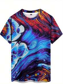 Men's & Unisex 3D Tie-Dye T-Shirt - Bold Blue/Red/Black/White/Gray/Golden/Purple/Beige/Pink/Orange/Teal/Black Marble Print, Soft Polyester Fabric, Plus Size Casual & Party Wear, Short Sleeve Round Neck, All-Season Comfort Fit, Machine Washable (No Dry Clean) - Ideal For Festivals & Everyday Use - Multi-Color Options Available - Vibrant 3D Effect With Dynamic Tie-Dye Design, T Shirt For Men, Funny Shirts For Men Plus Sizes, Printed T Shirts For Men, Funny Shirts For Men - 混合色 - 查看 5