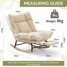Rocking Chair Rocking Chair With Adjustable Footrest, Extra-Wide Upholstered Glider Rocker With Adjustable High Backrest And Removable Pad, Comfy Corduroy Upholstered Rocker Chair Recliner Leisure Accent Chair For Living Room Bedroom - White - View 3