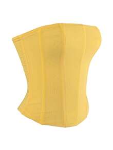 Áo ống corset lưới bán trong suốt cổ điển thanh lịch không dây có gọng trên ngực, buộc dây sau lưng định hình cơ thể cho buổi hòa nhạc đồng quê gợi cảm trong kỳ nghỉ hè - Màu vàng - Xem 3
