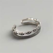 Joyería de mano trenzada de doble capa, joyería vintage de plata tailandesa desgastada, anillo abierto de ondas con lunares - Plata tailandesa vintage envejecida - Ver 4