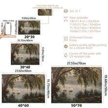 لوحة منظر طبيعي ريفي لبحيرة البجع بإطار/بدون إطار، طباعة لوحة زيتية فينتاج بطراز كلاسيكي حزين، ديكور منزلي مناسب للسكن الجامعي والشقق والغرف المعيشية والنوم والديكور الحديث