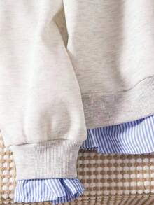 2-In-1 Girls Casual Sweatshirt, Versatile School/Commute Style, With Shirt Collar, Letter Print, Relaxed Fit Preppy Activewear Layered Sweatshirt, California Athleisure Aesthetic