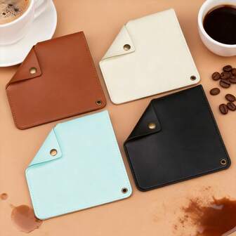 1个黑色/米色/棕色/蓝色咖啡滤纸收纳袋，简约滤纸夹便携可折叠皮革滤纸架，防水可重复使用咖啡滤纸袋，适合户外露营旅行防尘