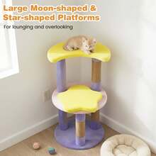 Árbol para gatos moderno y lindo de 29" con plataformas con forma de estrella y luna, postes rascadores de yute en color morado/azul - Morado - Ver 5