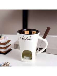 1 Pc Ceramic Chocolate And Cheese Fondue Set With Mug – Comes With A Ceramic Bowl Base, Perfect For Valentine's Day, Parties, And Family Gatherings – No Stove Required, Easy-To-Clean Surface, An Ideal Gift For Cheese, Chocolate, And Dessert Lovers, Modern Kitchenware, Elegant Plates And Dishes, Butter Warmer, A Must-Have For Home Cooking. - Multicolor - View 5