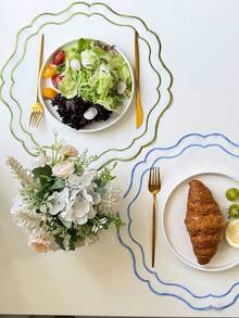 1/4/6/12pcs Wavy Embroidered Solid Color Round Placemats, Fresh Minimalist Style For Kitchen, Dining Table, Water Cups, Bowls, Non-Slip Pads, Suitable For Holidays, Parties, Birthdays, Weddings, Dinners, Office Desks, Coffee Tables, Home Decor, All Seasons - Multicolor - View 2