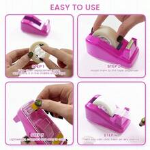 1 Set (1 Dispensador de Cinta + 3 Rollos de Cinta) Kit de Herramientas de Manualidades, Dispensador de Cinta de Papelería de Oficina Color Rosa Brillante, Adecuado para la Temporada de Regreso a Clases - Multicolor - Ver 3