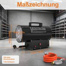 LILIIN Gasvärmare, 10/15/30 KW gasvärmare, gasfläkt med termostat, varmluftsgenerator, svart (220V-240V, propan/butanflaskor, med tryckreduceringsventil och gasslang) - Svart 30 kW - Visa 4