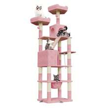 DOGAT 208cm Tall Cat Tree Tower For Indoor Large Cats Multi Level Activity Centre With Hammock Condos Perches 16 Sisal Scratching Posts Anti Tip Reinforced Base - Pink - Pink - View 2