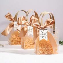 1pc Gift Bag With Ribbon, Transparent Bridesmaid Gift Box, Valentine's Day Gift Bag With High-End Feel, Wedding Birthday Transparent Gift Handbag, Candy Bag Gift Bag Gift Box Handbag, Excluding Raffia And Internal Card - Multicolor - View 8