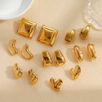 2 Packs European And American Fashion Exaggerated Metal Geometric Earrings