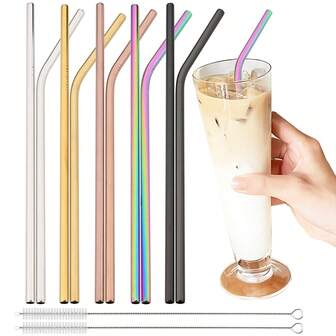 Jokipvy 5 piezas de pajitas reutilizables, pajitas de acero inoxidable 304, pajitas de metal con 2 cepillos de limpieza y 1 bolsa de almacenamiento, adecuadas para jugo, batido, leche con té, café, cóctel