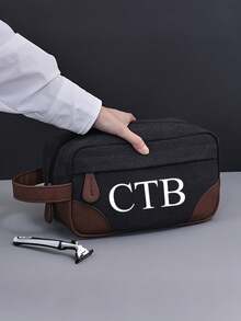 Customized Toiletry Bag For Husband, Father Or Son - Men's Large Capacity PU Leather Travel Toiletry Storage Bag; Customizable Name, Suitable For Birthday, Father's Day, Anniversary, Wedding And Groomsmen Gifts; Ideal Gift For Him, Thoughtful Present, Travel Essential. - Multicolor - View 1