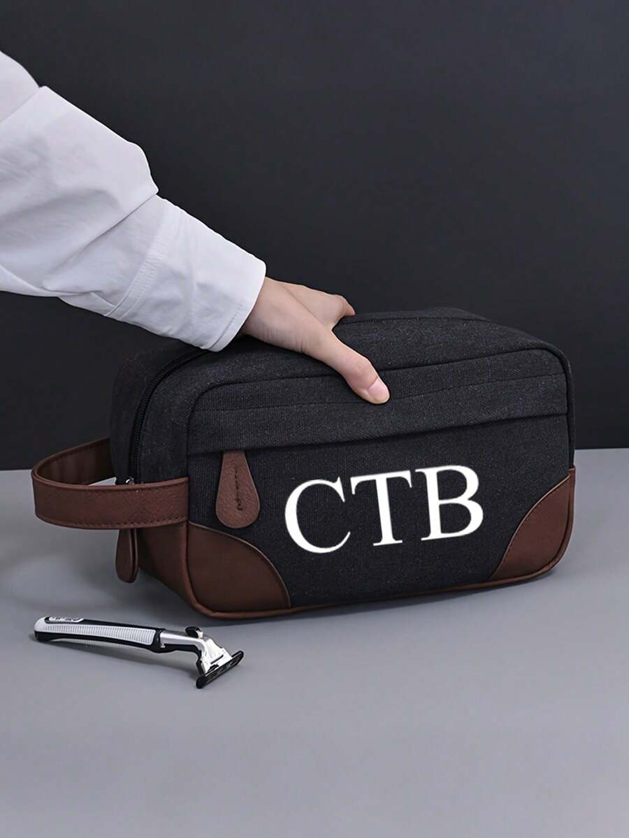 Customized Toiletry Bag For Husband, Father Or Son - Men's Large Capacity PU Leather Travel Toiletry Storage Bag; Customizable Name, Suitable For Birthday, Father's Day, Anniversary, Wedding And Groomsmen Gifts; Ideal Gift For Him, Thoughtful Present, Travel Essential. - Multicolor - View 1
