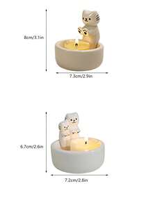A Charming Cat-Shaped Candlestick - An Adorable Desktop Decorative Candlestick, Perfect For Home And Café Décor, Suitable For Bathrooms, Desktops, And Dining Rooms. An Ideal Scented Candle Holder, This Ceramic Cat-Shaped Candlestick Is A Warm And Inviting Home Decoration, Adding Ambiance To Your Home, Café, Or Bathroom. - 彩色 - 查看 3