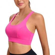 Sujetadores deportivos para mujer, brasier deportivo acolchado, parte superior, espalda entrecruzada de alto impacto, largo, para entrenamiento, yoga - 1 - rosa intenso + CH - Ver 4