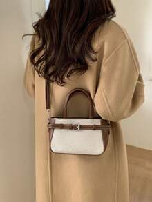 New Stylish Retro Square Tote Bag With Zipper Closure, Lightweight And Minimalist Design, Adjustable Long Shoulder Strap, Compact Mini Casual Crossbody Bag. - Coffee Brown - View 3