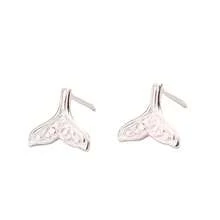 Pendientes de patrón de cola de sirena versión coreana, sencillos, para uso diario de estudiantes, pequeños accesorios - Plateado - Ver 3