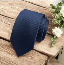 Men's Striped Tie In A Solid Color With A Quality Texture, Essential For Weddings, Business, And Formal Occasions. - Navy Blue - View 2