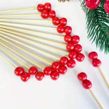 30/60pcs Red Bead Cocktail Picks -Elegant Red Bead & Skewers ForChristmas, Thanksgiving, Halloween, Parties - Ideal For Appetizers, Fruit,Desserts,Sandwiches,Party Appetizer,Festive Skewers, AppetizerSkewers, Holiday Hosts