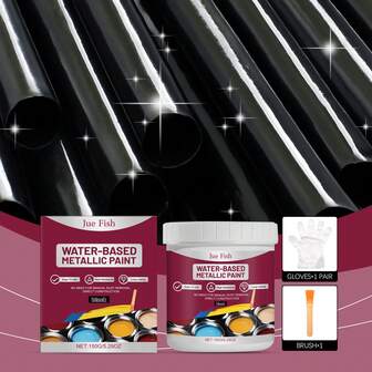 Black Water-Based Metallic Paint, Anti-Corrosion Forming Automotive Iron Art Universal Self-Mixing Brush Set Rust-Proof Paint