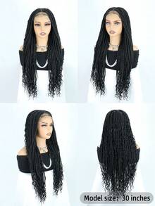 30 Inch Synthetic Braided Wig With Lace Front, Bohemian Curly, 13"X7" Lace Front Box Braids Wig, For Everyday Wear