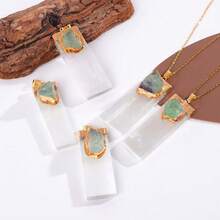 Natural Irregular Crystal Raw Stone Pendant Jewelry, White Gypsum Inlay Fluorite Necklace, DIY Pendant - 彩色 - 查看 2