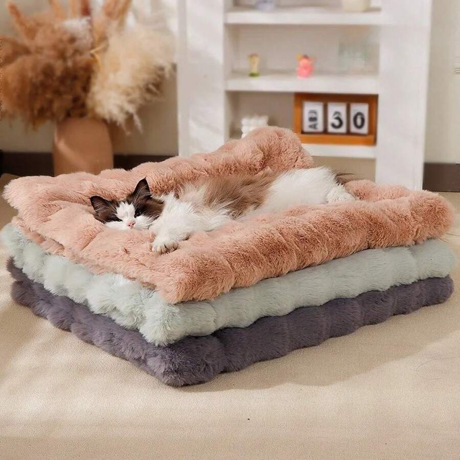 Winter Warm Thickened Pet Blanket All Seasons Universal Cat Mat Dog Soft And Comfortable Solid Color Dog Mat Pet Supplies - màu xanh lá - Xem 1
