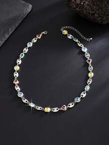 1 pieza Collar de cristal geométrico multicolor vintage y lujoso, collar de cadena geométrica personalizado para hombres, accesorio de atuendo diario y de fiesta, collar para parejas, regalo para vacaciones - Collar geométrico de diamantes de imitación - Ver 9
