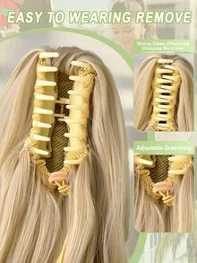 HEYPINK Wig Ekor Kuda Sintetis Serat Tahan Panas Bergelombang Panjang 24 Inci, Aksesori Rambut Ekor Kuda Cakar Emas, Cocok untuk Wanita untuk Natal, Halloween, Festival Musik, dan Penggunaan Sehari-hari - Emas - View 5