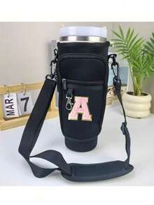 Customized Embroidered Letter Towel And Car Cup Holder, Pink Embroidered Insulated Cup Sleeve, Ice Bucket Cup Holder With Shoulder Strap - Adding A Touch Of Elegance To Every Beverage! Made Of Non-Food Contact Materials. - Multicolor - View 5