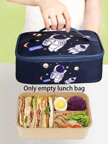 Cartoon Print Insulated Lunch Handbag, Cartoon Astronaut Animal Pattern Thermal Bag Portable Lunch Box Lunch Box Bag Student Office Worker With Rice Bag Lunch Bag Aluminum Foil Thermal Insulation Cold Rectangular Rice Bag,Lightweight Zipper Bento Bag, Suitable For Picnic & Work & School !
