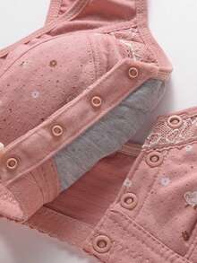 3 piezas Sujetadores inalámbricos con estampado y botones frontales para mujer de talla grande, sin costuras, con elevación y soporte, ropa interior casual - Multicolor - Ver 3
