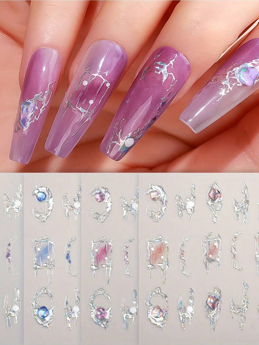 1 Sheet 5D Relief Nail Sticker, Modern Luxury Style, Same Style But Different Colors, Metal Silvery Craftsmanship, Colored Gemstones, DIY Self-Adhesive Sticker For Nail Decoration, Suitable For Women And In Nail Art Decoration, Nail Embellishment - Nhiều màu - Xem 1