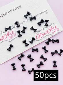 30/50pcs White & Pink Bow Nail Art Decorations, Cute Black Bow Korean Nail Accessories, Suitable For Women DIY Nail Salon Decor, Also Suitable For Little Girls Nail Art Creation, Minimalist Style, Cute Style, Y2K Style, DIY Decorative Accessories, Matte Finish, Glossy Nails, Long Nails, Short Nails, Almond Nails, Ballet Slipper Nails, French Pointed Nails, Toe Nails And Various Nail Art Supplies, Nail Jewelry, Nail Gems - Multicolor - View 8