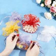 50PCS 25/35cm Drawstring Round Organza Jewelry Christmas Bag Wedding Party Gift Bag - Multicolor - View 5