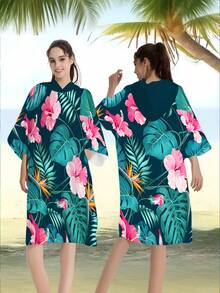 1pc Bohemian Style Tropical Floral Polyester Hooded Poncho, Plus Size Beach Towel - Vibrant Floral Design, Beach Wrap, Soft Polyester Robe, Suitable For Swimming, Travel And Beach Vacation, Unisex Bathrobe Surfing Accessories - Multicolor - View 31