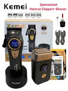 Kemei Professional Barber Big Motor Haircut Clipper, Hair Clippers Set KM-2242, 9000RPM Brushless Motor Base Charger Haircut Machine, Adjustable Speeds Hair Clipper, High Quality Shaver Set, Electric Barber Haircut, Trimming & Shaving Kit, T410 Shaver ,New Year Gift For Men, Birthday Gift - 黑色 - 查看 13